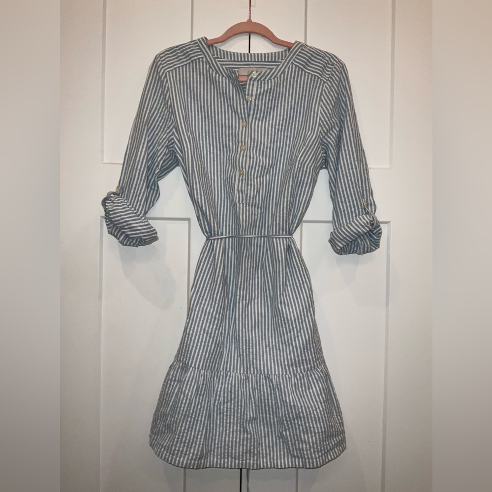 LOFT Gray and White Long Sleeve Sundress